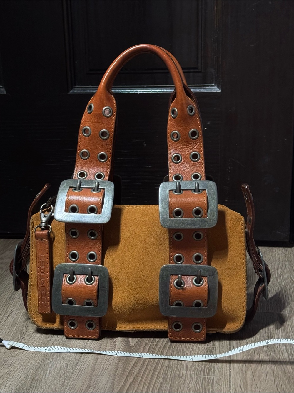 Rare Dsquared2  Leather Handbag With Belts & Metal Buckles Brown Designer Italy